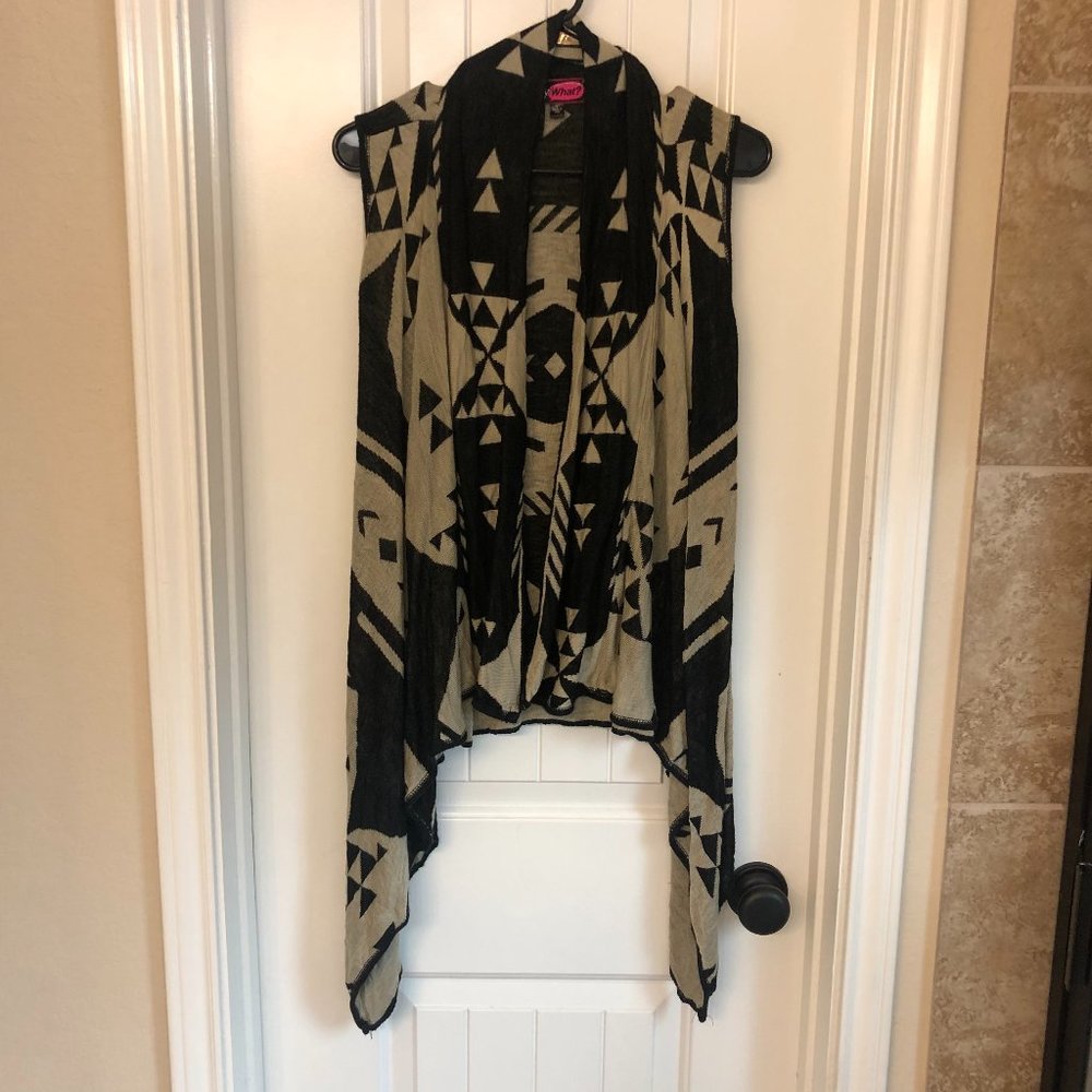 Say What Geometric Sleeveless Cardigan
